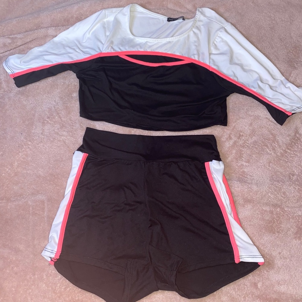 Fashion Nova Black & Neon Two Piece Set